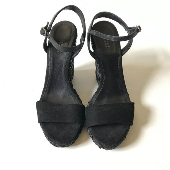 Barneys New York Fania Wedge Sandals Womens 38 8 Black Leather Espadrille Shoes - Picture 4 of 8